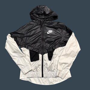 Nike Womens Hooded Windbreaker Jacket Black & White Size S Lightweight